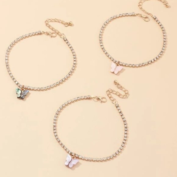 3pc Butterfly Rhinestone Bracelet Set - Picture 4 of 4